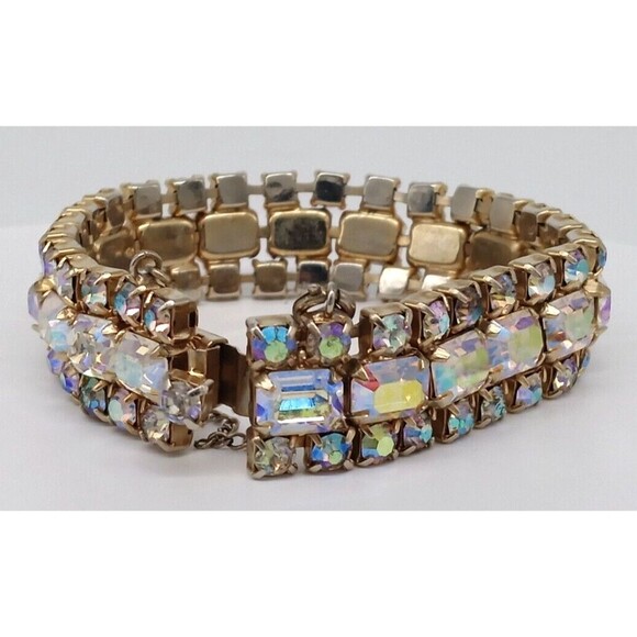 Kramer NY Aurora Borealis Baguette Rhinestone Bracelet Gold Tone Metal Sparkly! - Picture 3 of 12